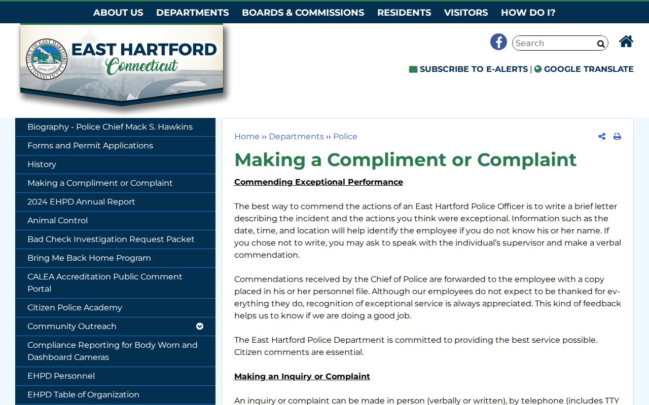 East Hartford arrest records police complaint process source