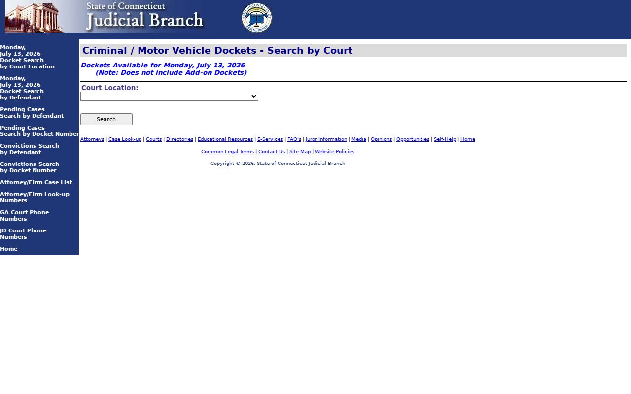 East Hartford, Connecticut court dockets daily docket by court