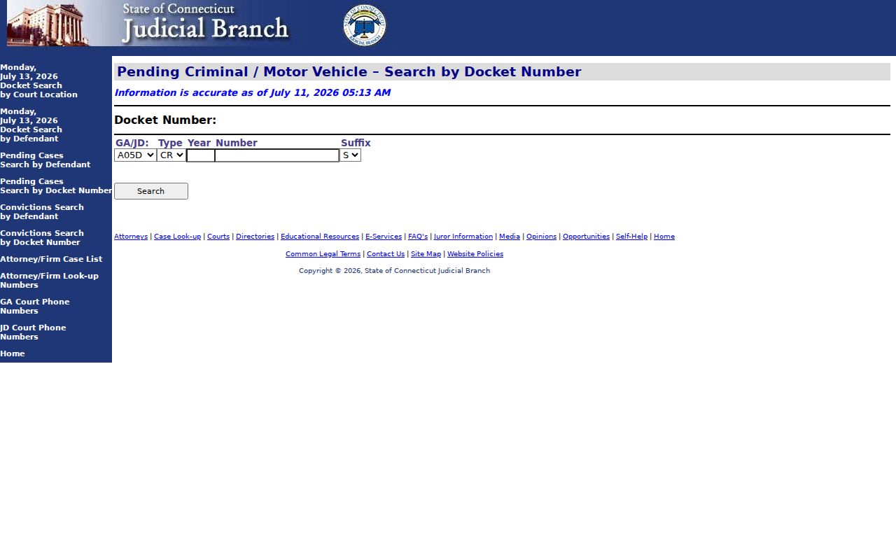 East Hartford, Connecticut court dockets pending case docket number lookup