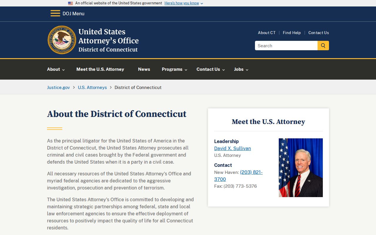 East Hartford, Connecticut criminal court records U.S. Attorney District of Connecticut