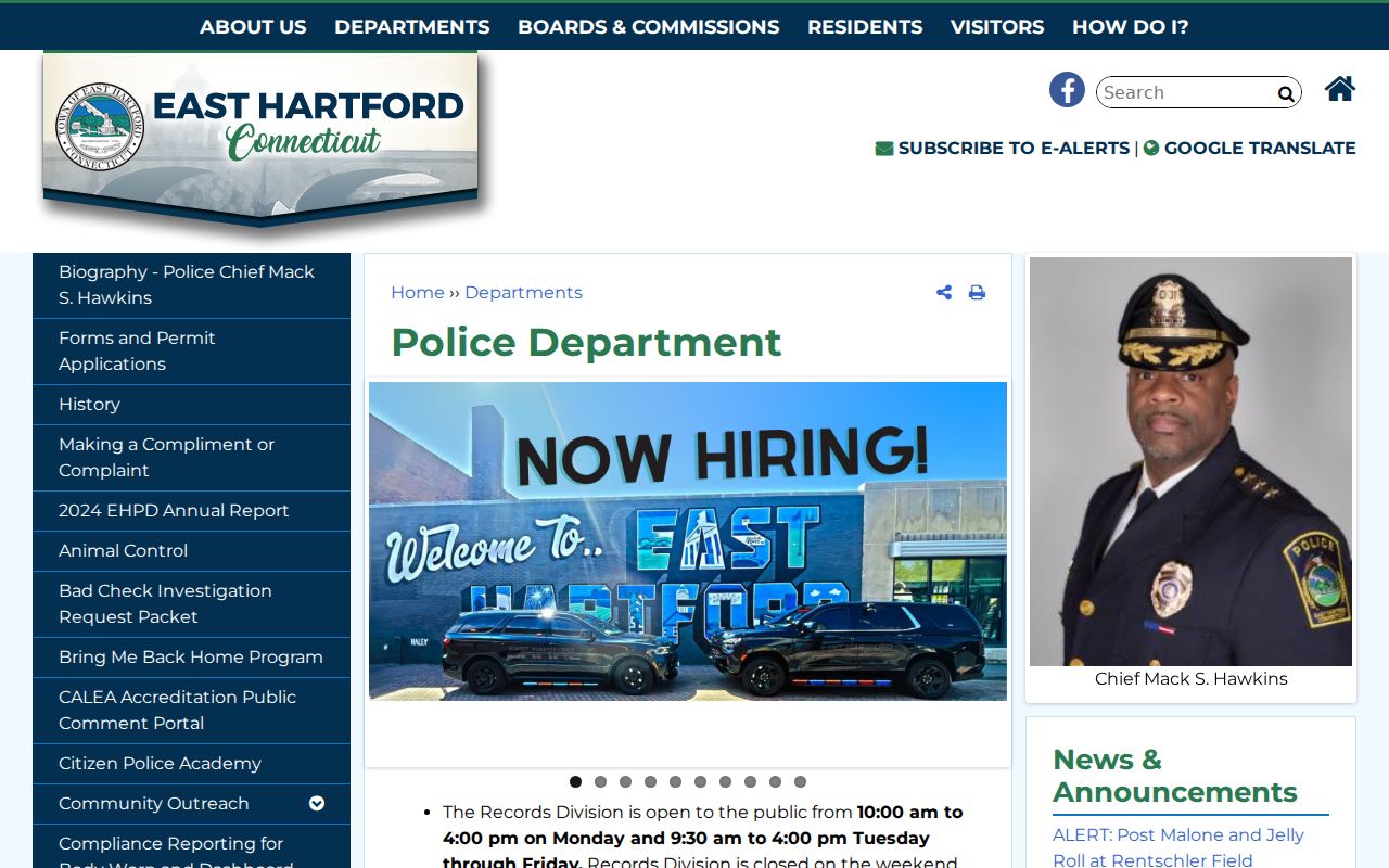 East Hartford County arrest records police department source
