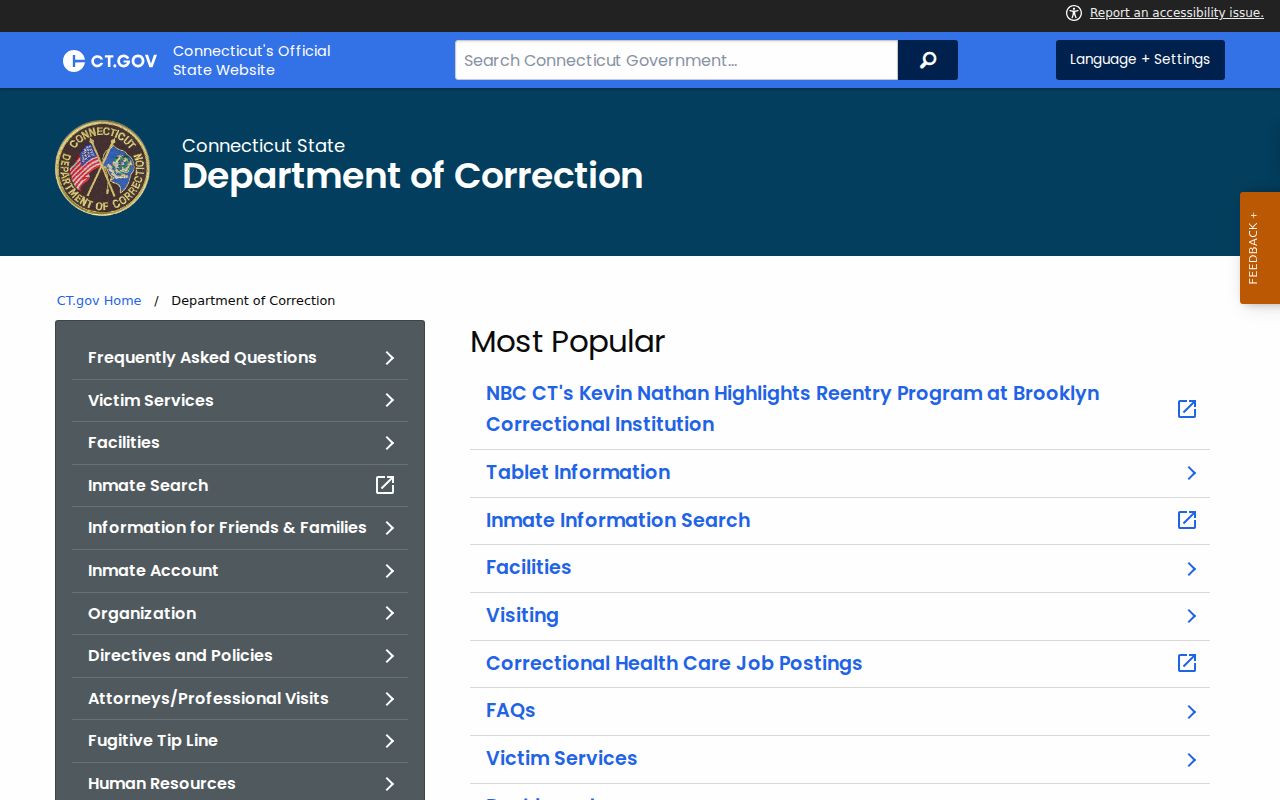 East Hartford inmate search Connecticut Department of Correction source