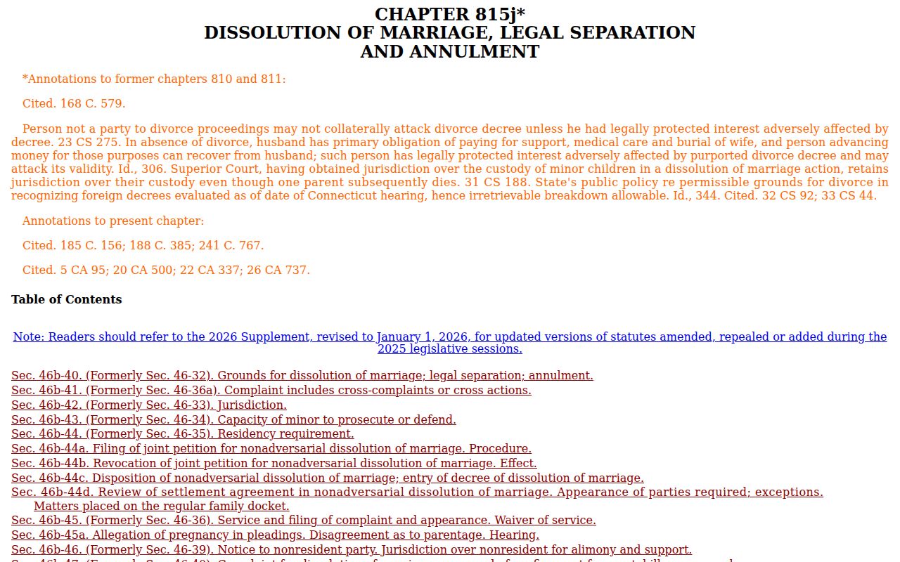 East Hartford, Connecticut divorce records dissolution of marriage statutes
