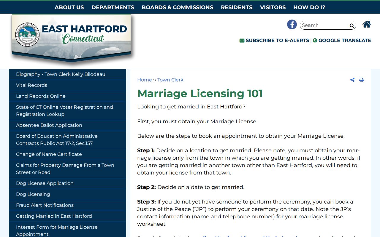 East Hartford, Connecticut marriage records marriage licensing guide