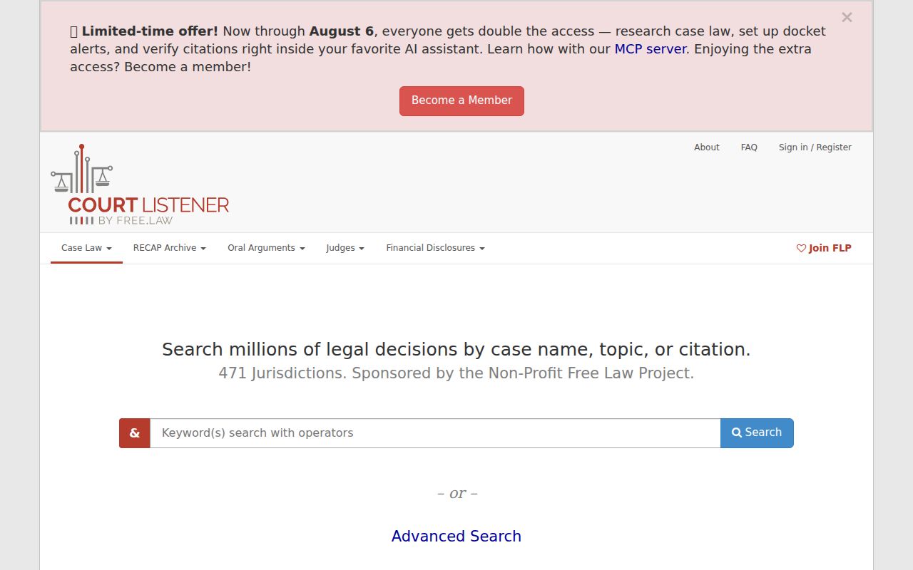 CourtListener legal opinions and docket resource