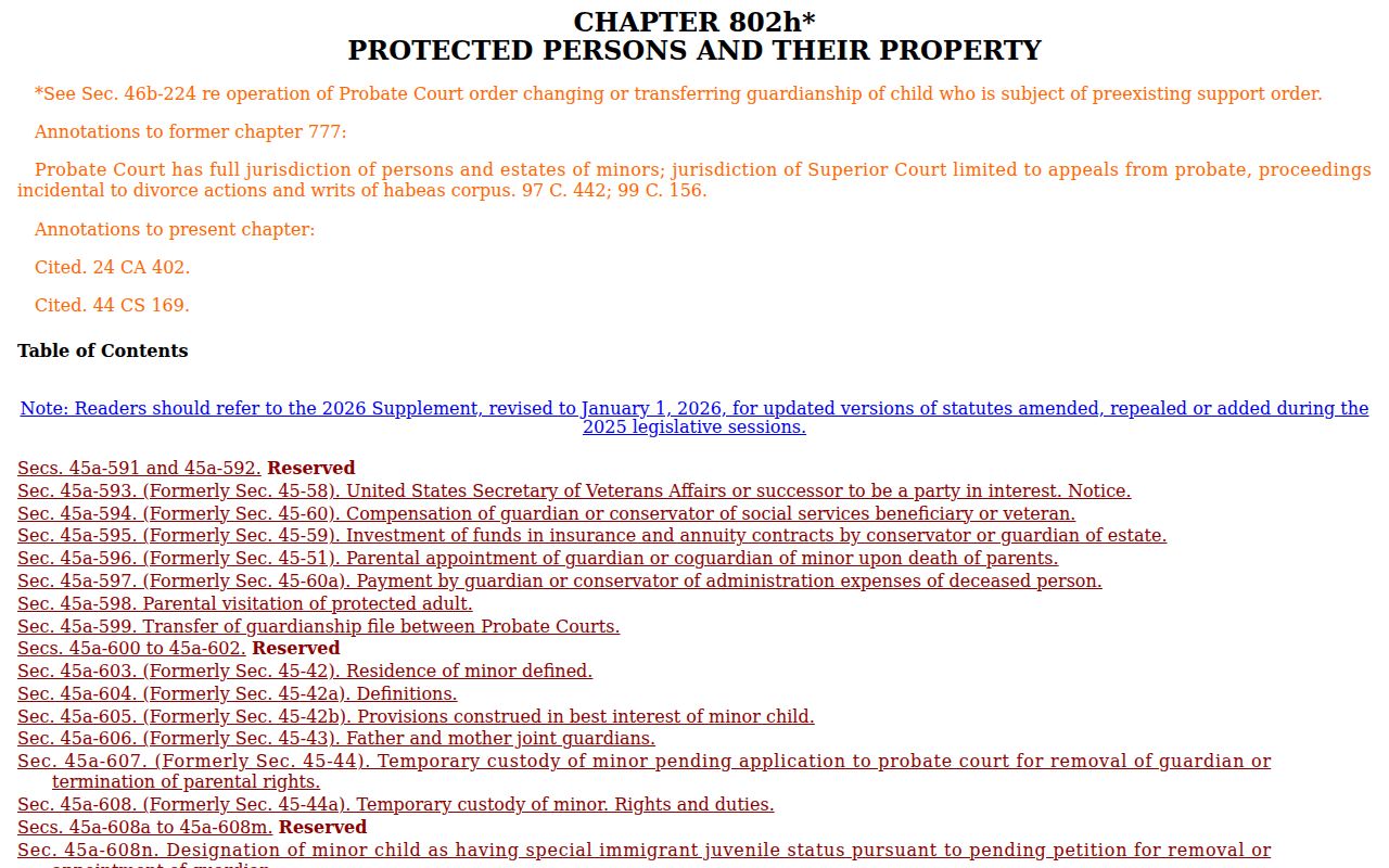 Connecticut probate protected persons and property statutes