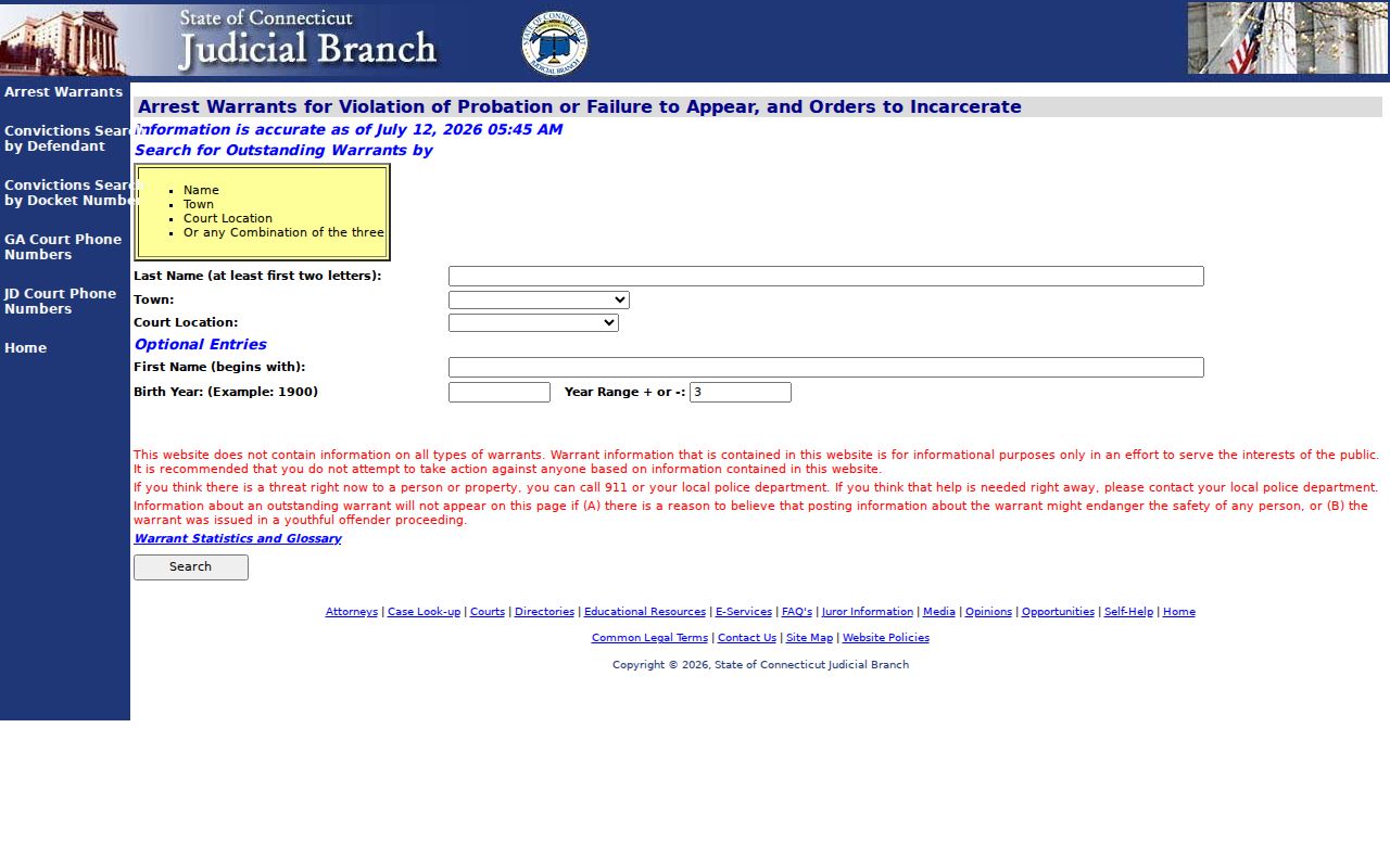 East Hartford warrant search Judicial Branch lookup